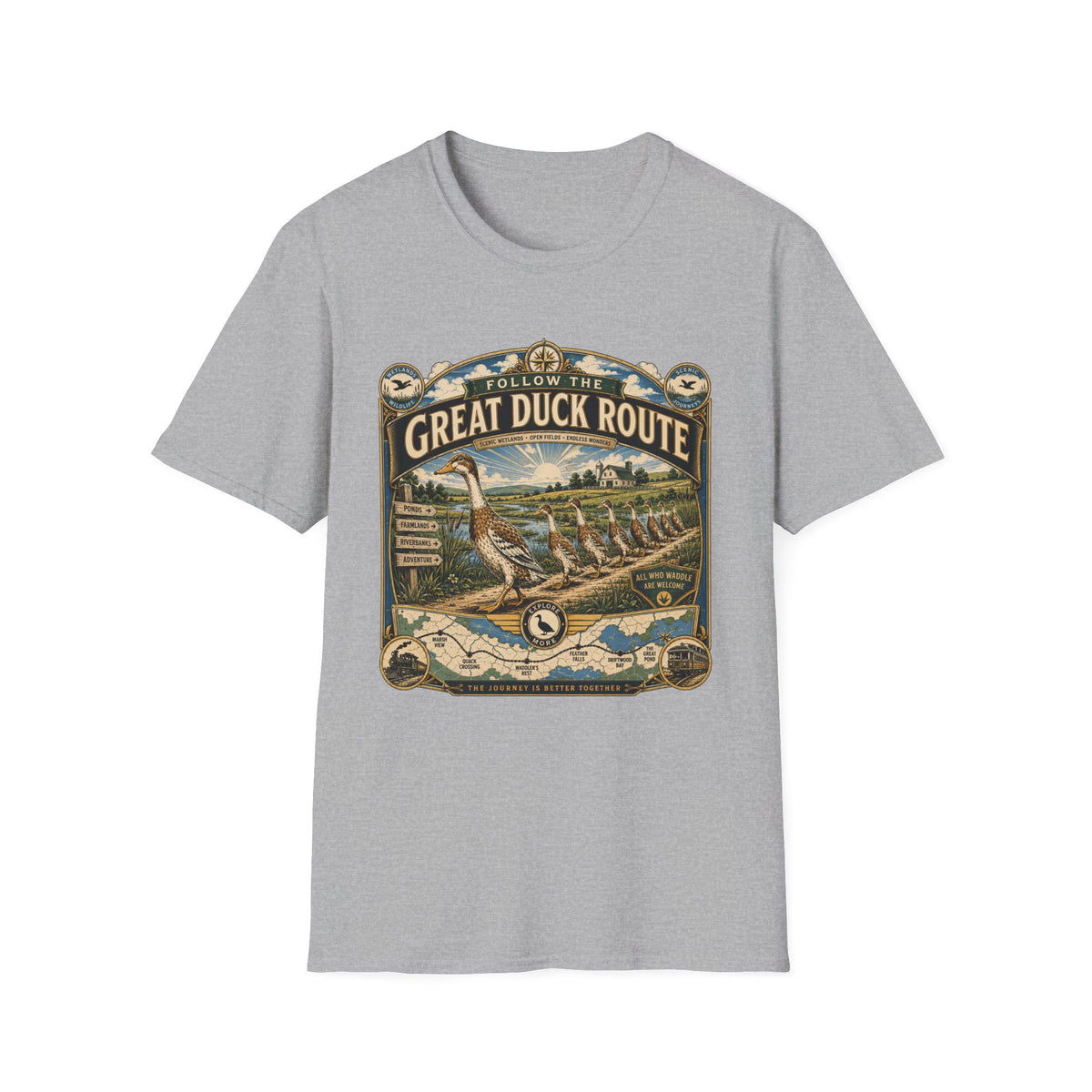 Follow the Great Duck Route Indian Runner T-shirt, photo 5