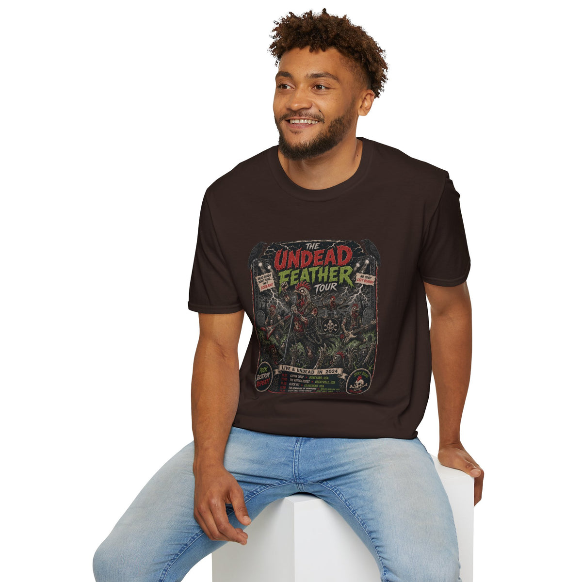 Undead Feather Tour T-Shirt — Zombie Chicken Concert Tee