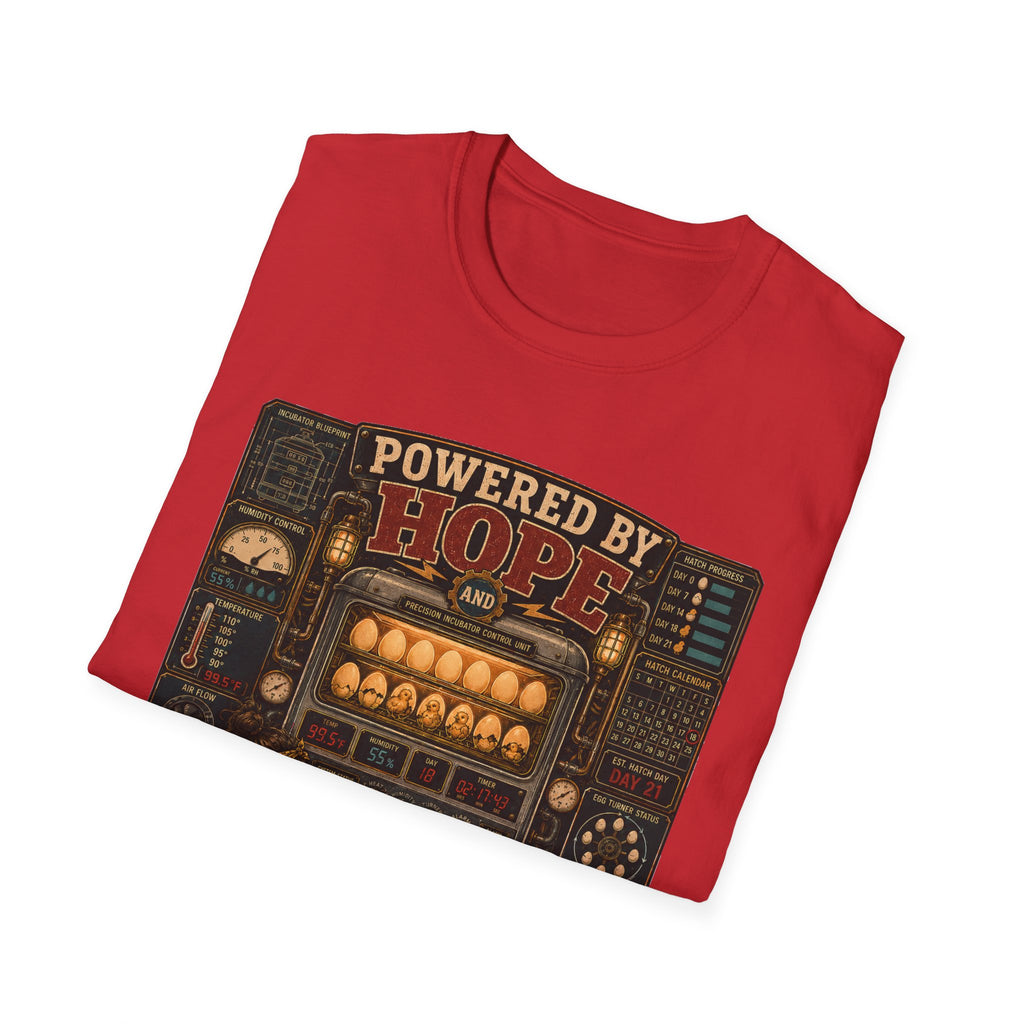 Powered by Hope and Patience T-Shirt — Funny Incubator Homestead Tee