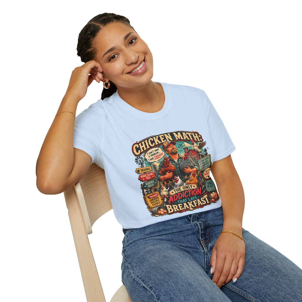 The Only Addiction That Lays Breakfast T-Shirt — Chicken Math Graphic Tee