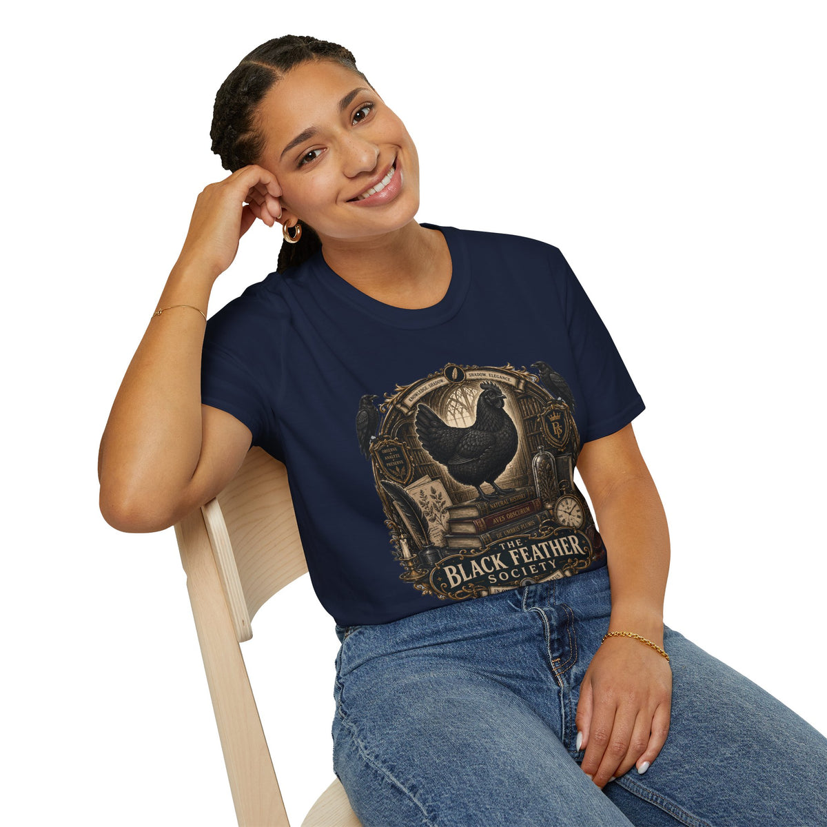 The Black Feather Society Ayam Cemani T-Shirt — Vintage Emblem Rooster Tee
