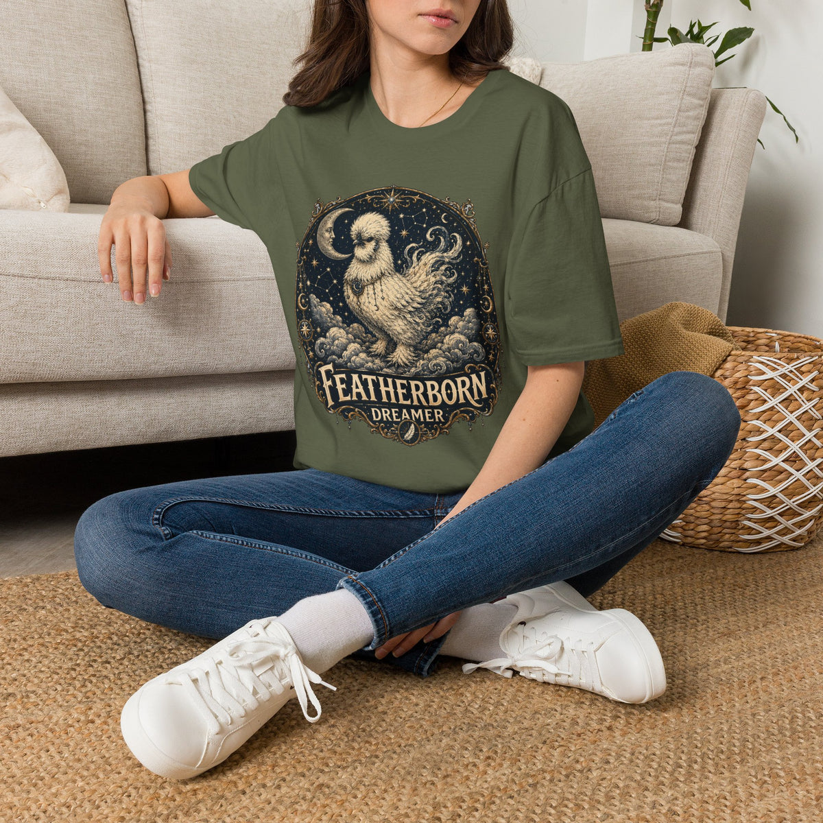 Featherborn Dreamer Silkie T-Shirt — Celestial Moonlit Hen Tee