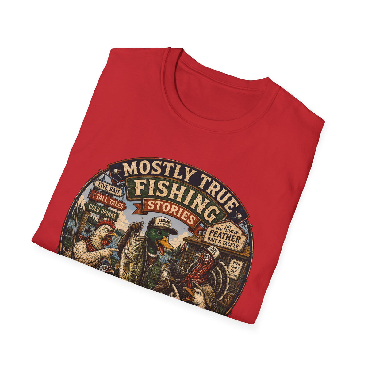 Fishing T-Shirt — "Mostly True Fishing Stories" Vintage Outdoor Tee