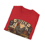 Barred Rock Rooster T-Shirt — "Built the Old Fashioned Way" Farm Vintage Tee
