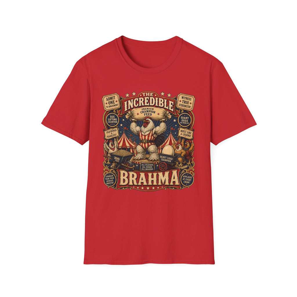 Incredible Feathered Strongman Brahma T-Shirt — Vintage Poster Rooster Tee