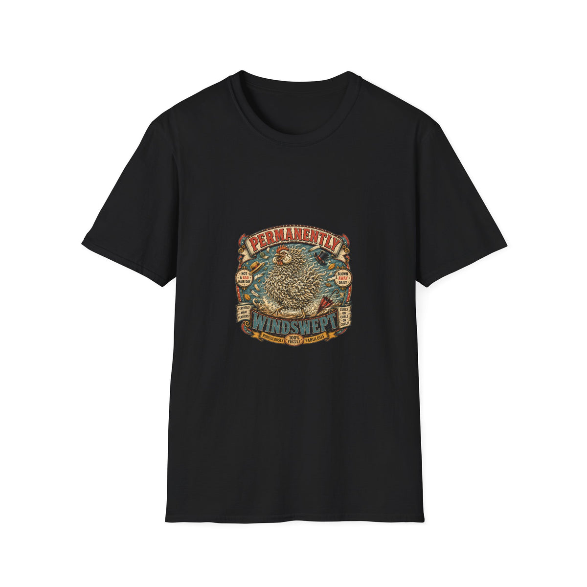 Permanently Windswept Frizzle T-Shirt — Curly Feather Novelty Tee