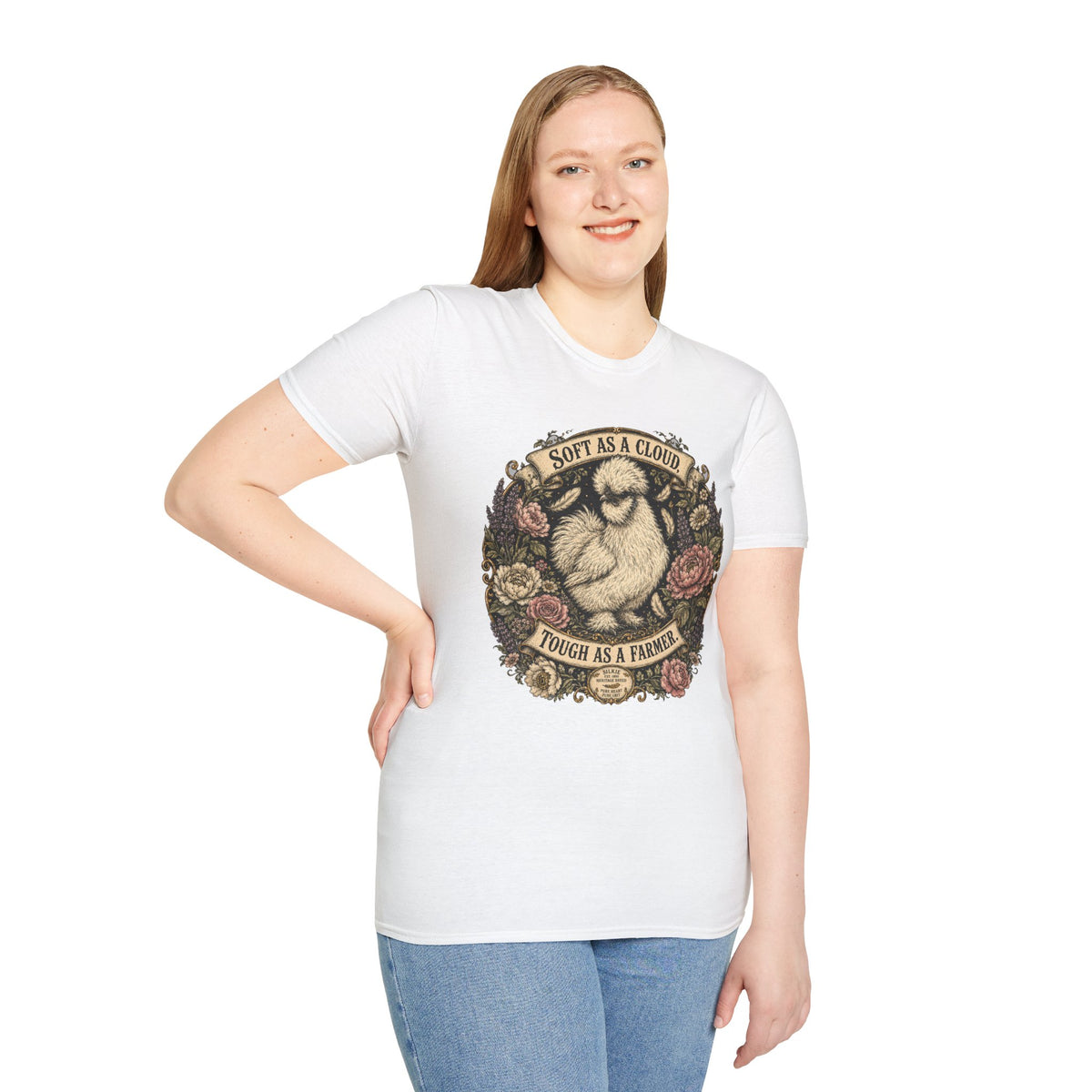 Soft as a Cloud Silkie T-Shirt — Floral Wreath Hen Tee