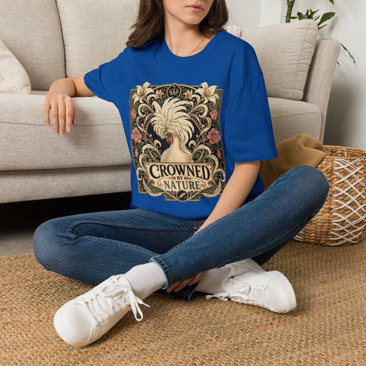 Crowned by Nature Polish Chicken T-Shirt — Vintage Botanical Hen Tee