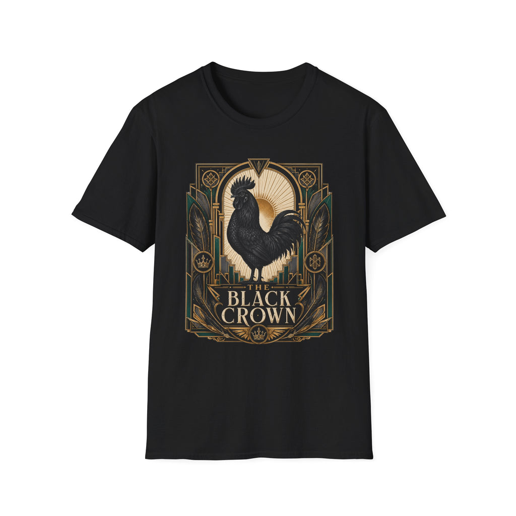 The Black Crown Ayam Cemani T-Shirt — Art Deco Rooster Graphic Tee
