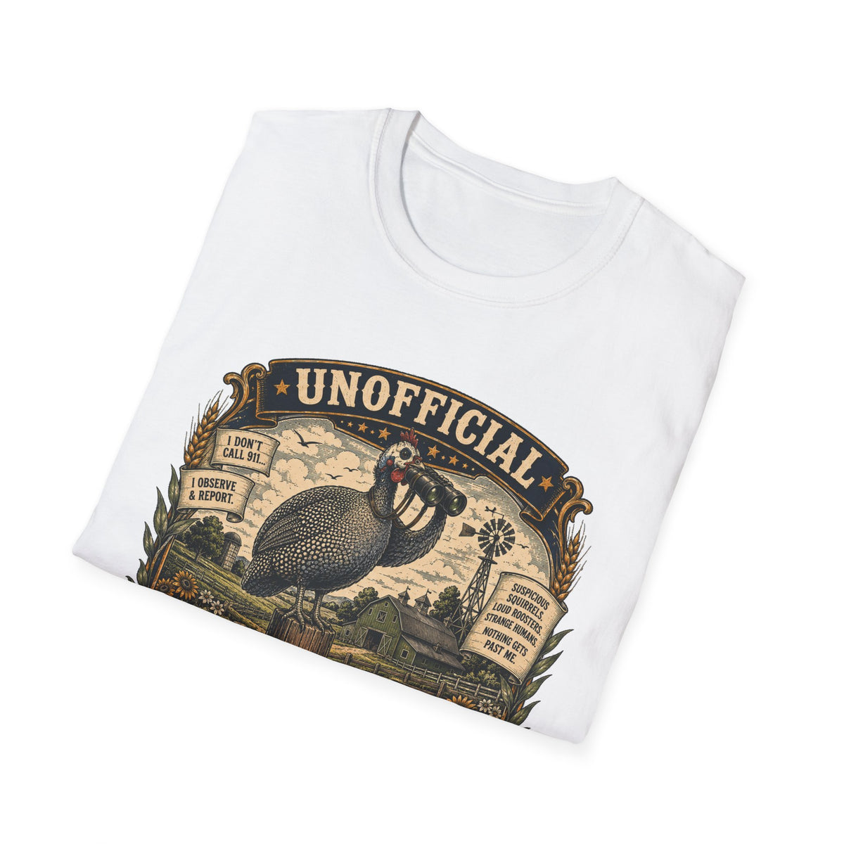 Unofficial Neighborhood Watch Guinea Fowl T-Shirt — Vintage Badge Farm Tee