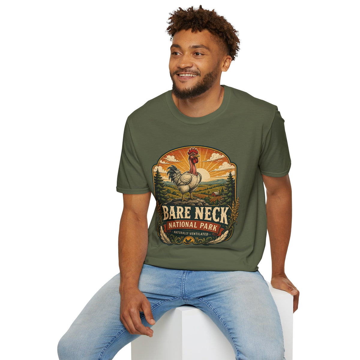 Bare Neck National Park Emblem T-Shirt — Naturally Ventilated Rooster Naked Neck Turken Tee
