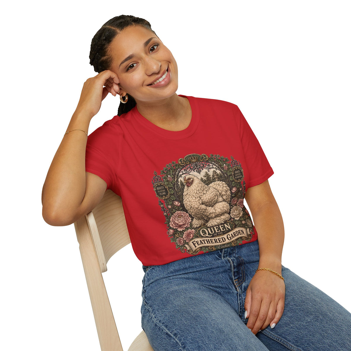Queen of the Feathered Garden Cochin T-Shirt — Elegant Victorian Hen Tee