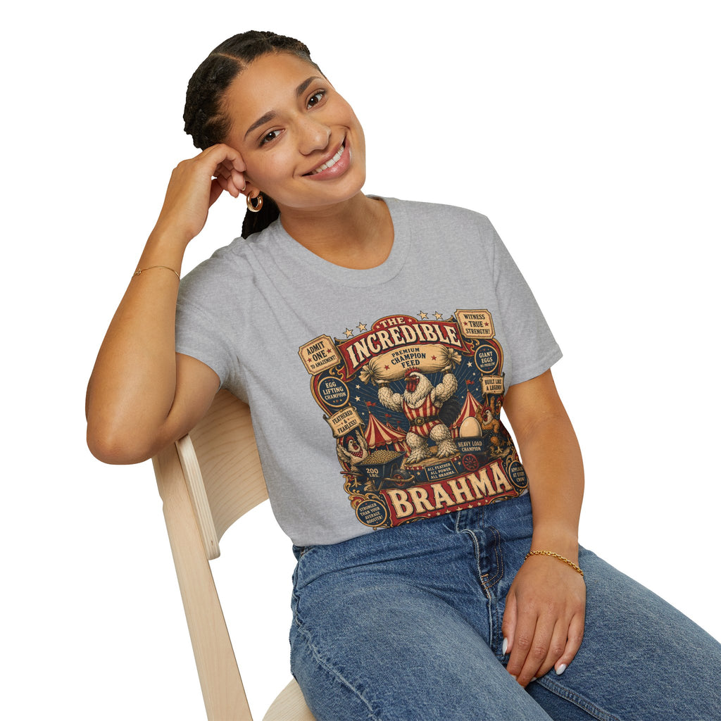 Incredible Feathered Strongman Brahma T-Shirt — Vintage Poster Rooster Tee