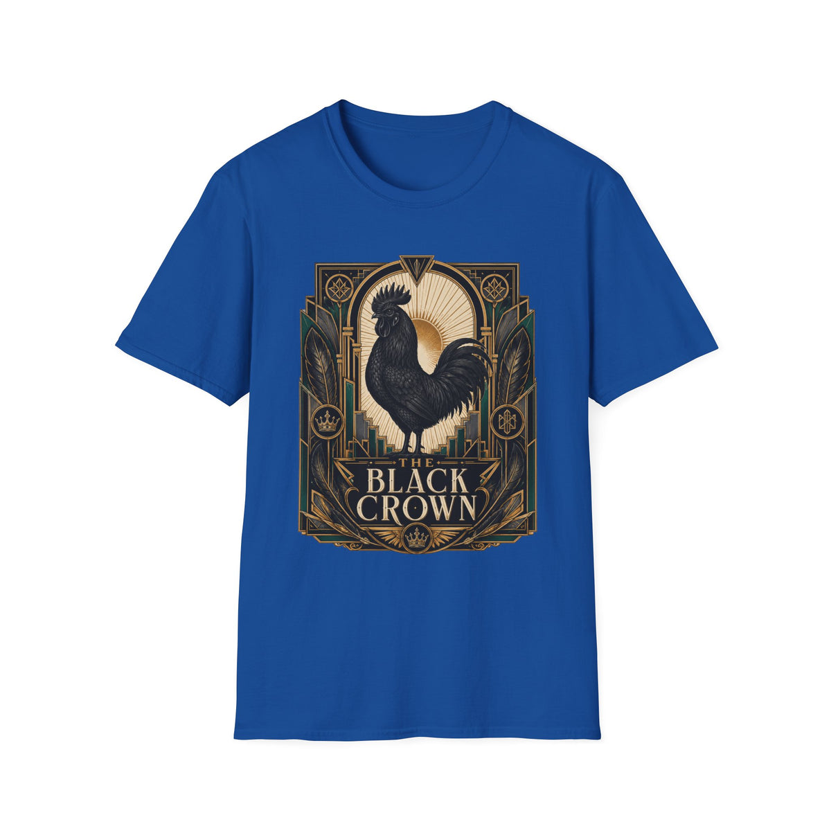 The Black Crown Ayam Cemani T-Shirt — Art Deco Rooster Graphic Tee
