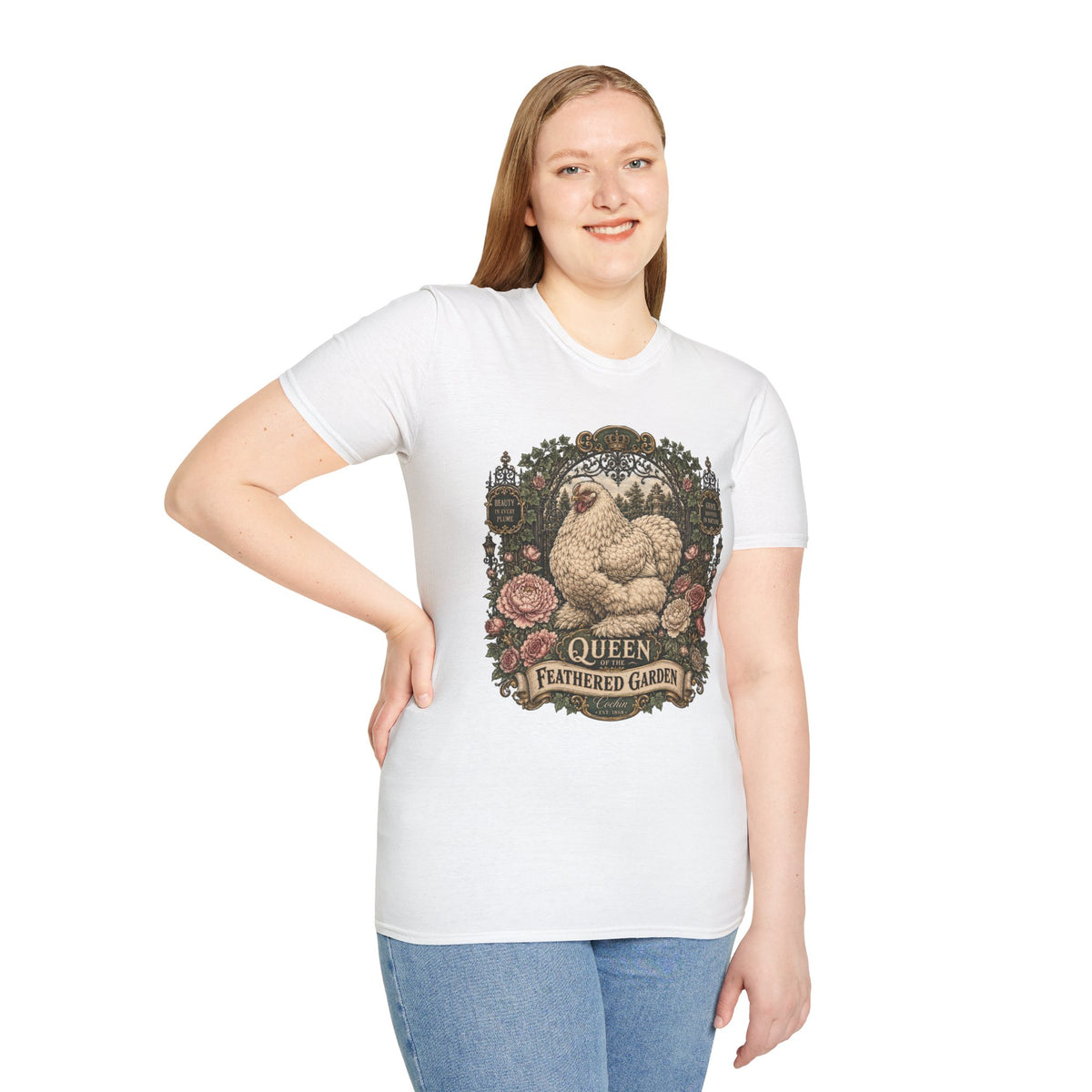 Queen of the Feathered Garden Cochin T-Shirt — Elegant Victorian Hen Tee