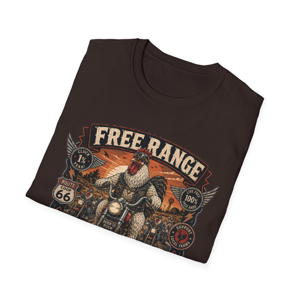 Free Range Road Crew Brahma T-Shirt — Biker Rooster Graphic Tee
