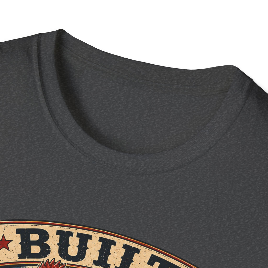Barred Rock Rooster T-Shirt — "Built the Old Fashioned Way" Farm Vintage Tee