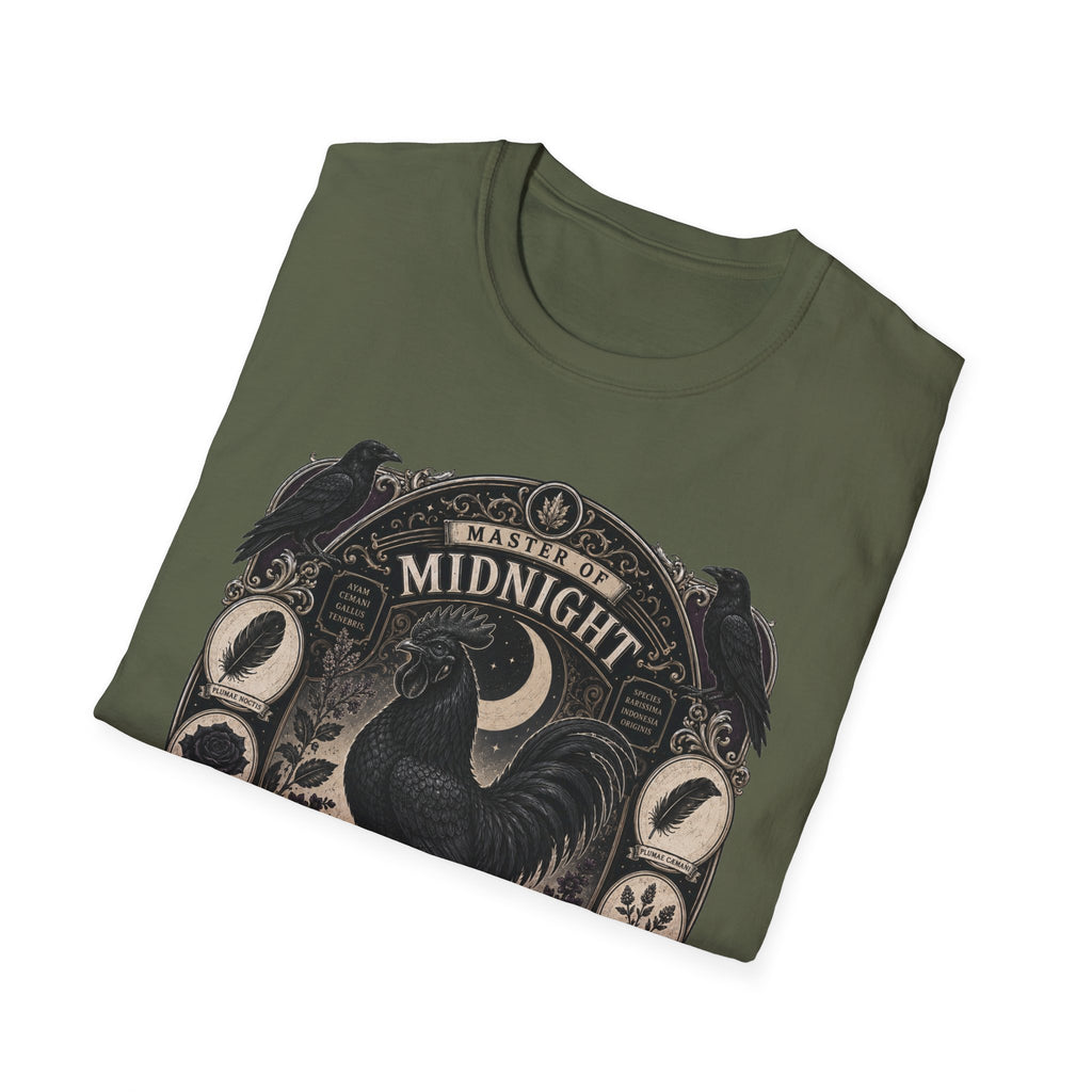 Master of Midnight Feathers Ayam Cemani T-Shirt — Gothic Rooster Graphic Tee