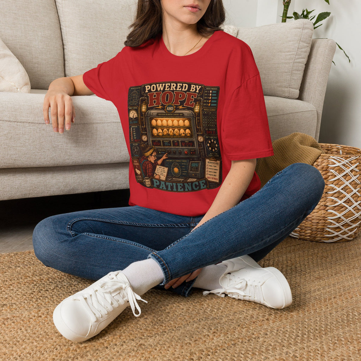 Powered by Hope and Patience T-Shirt — Funny Incubator Homestead Tee