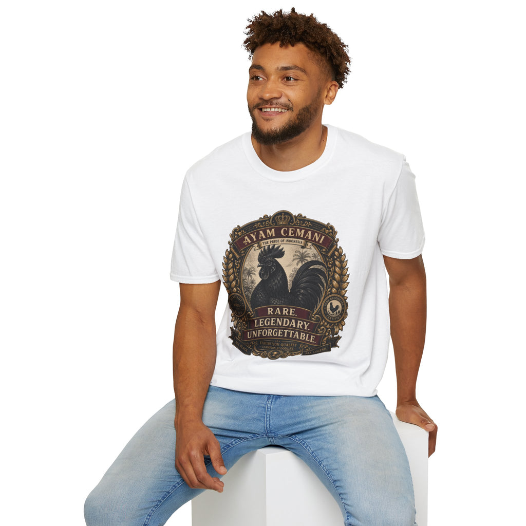 Ayam Cemani Heritage Badge T-Shirt — Rare All-Black Rooster Graphic Tee