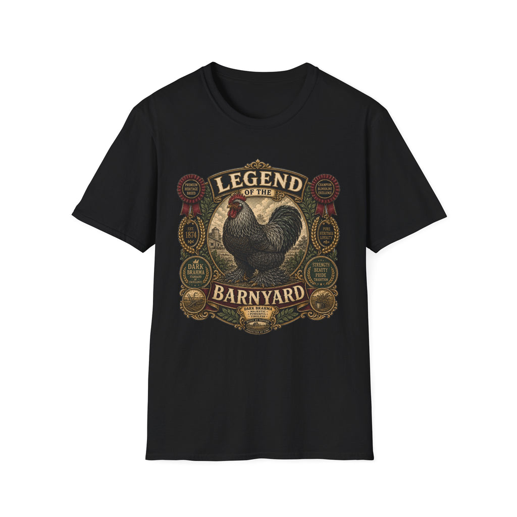 Legend of the Barnyard Dark Brahma T-Shirt — Vintage Rooster Label Tee