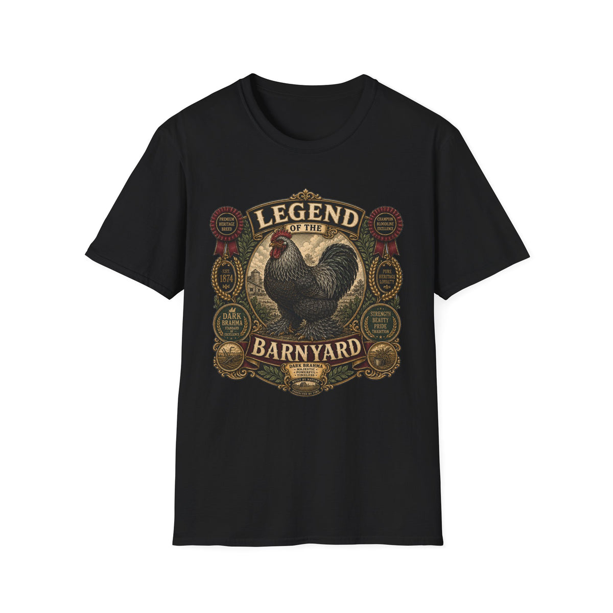 Legend of the Barnyard Dark Brahma T-Shirt — Vintage Rooster Label Tee