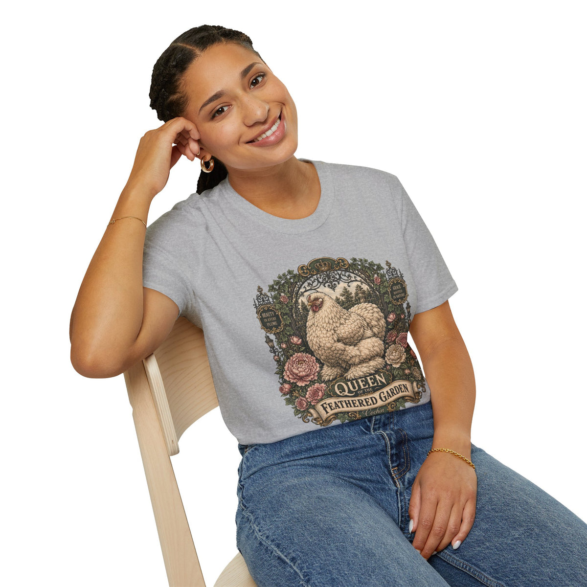 Queen of the Feathered Garden Cochin T-Shirt — Elegant Victorian Hen Tee