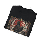 Shadow Samurai Ayam Cemani T-Shirt — Sunset Blossom Warrior Rooster Tee