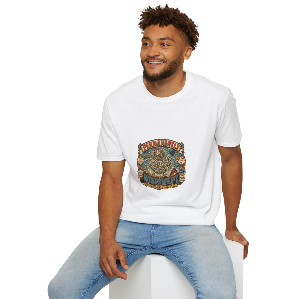Permanently Windswept Frizzle T-Shirt — Curly Feather Novelty Tee