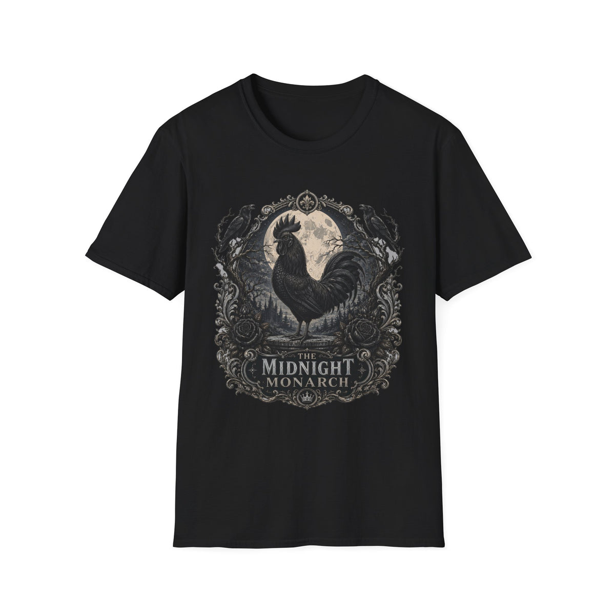 The Midnight Monarch Ayam Cemani T-Shirt — Moonlit Rooster Graphic Tee