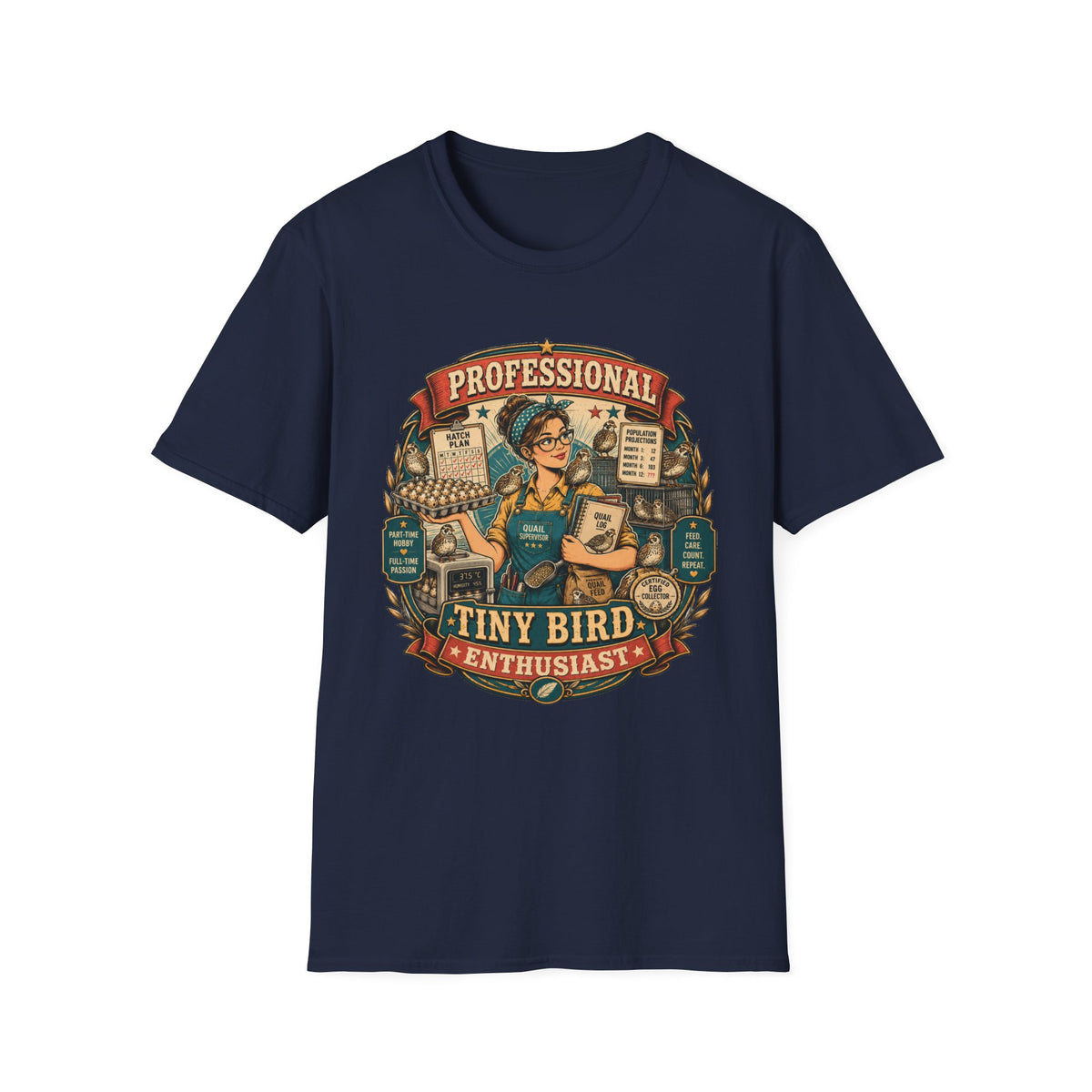 Tiny Bird Enthusiast Badge T-Shirt — Quail Keeper Vintage Graphic Tee