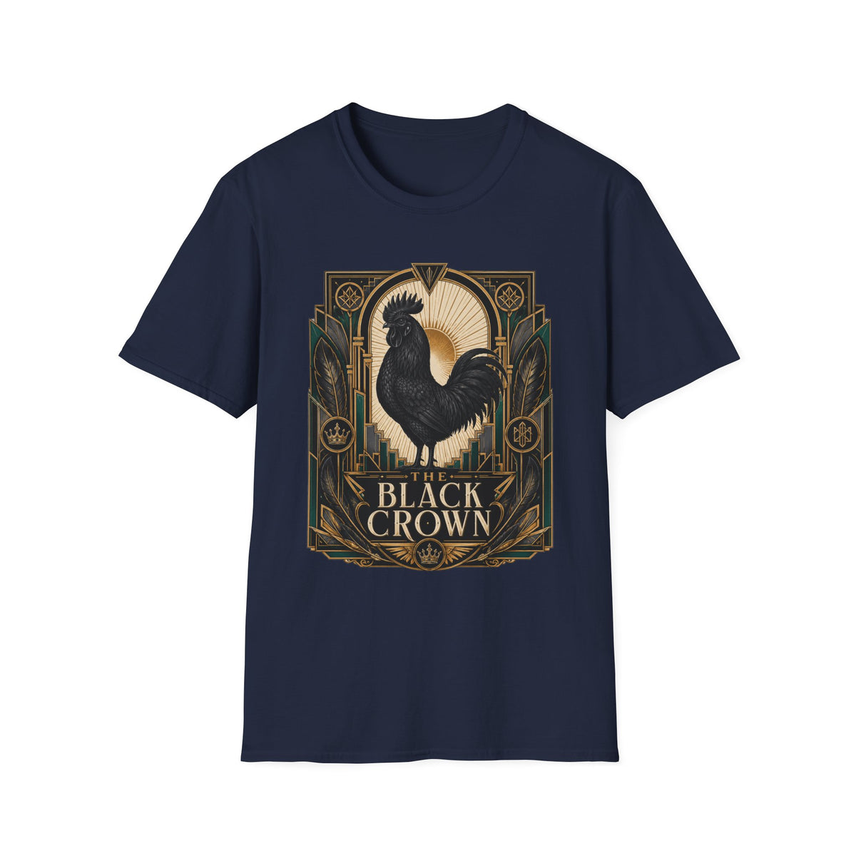 The Black Crown Ayam Cemani T-Shirt — Art Deco Rooster Graphic Tee