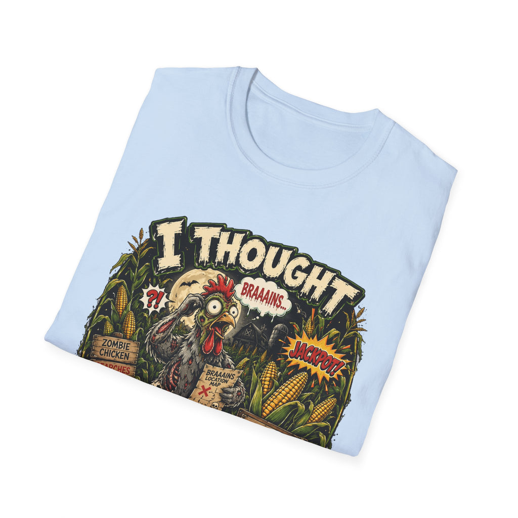 Zombie Chicken's Cornfield Jackpot T-Shirt — "I thought you said GRAINS" Funny Tee