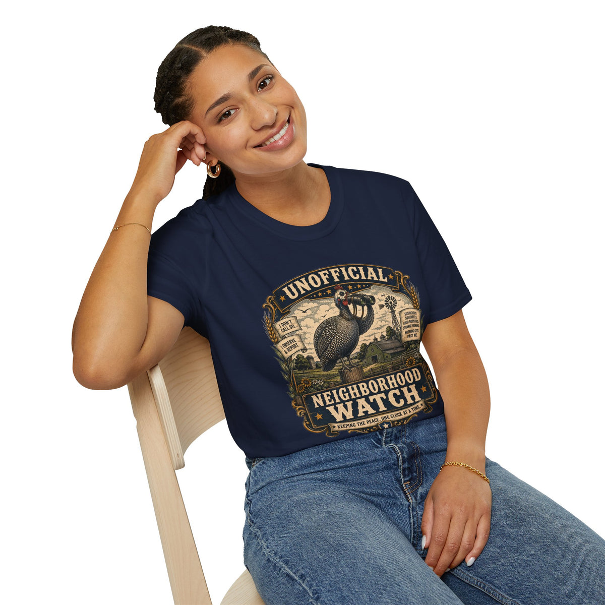 Unofficial Neighborhood Watch Guinea Fowl T-Shirt — Vintage Badge Farm Tee