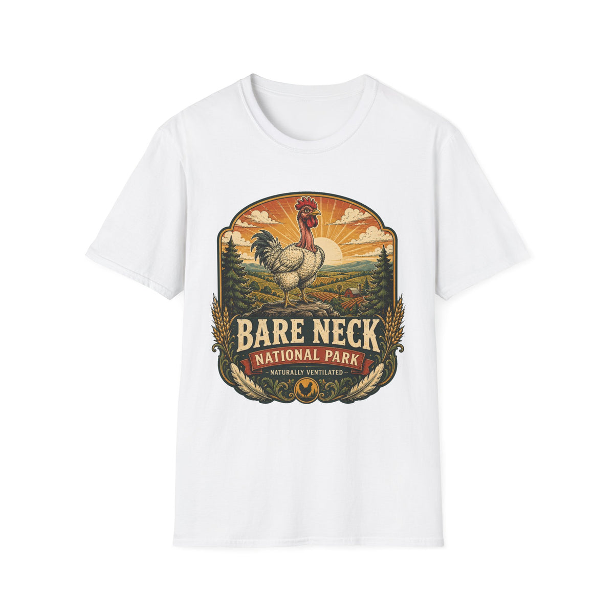 Bare Neck National Park Emblem T-Shirt — Naturally Ventilated Rooster Naked Neck Turken Tee