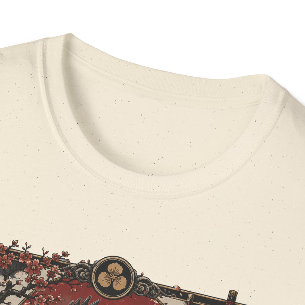 Shadow Samurai Ayam Cemani T-Shirt — Sunset Blossom Warrior Rooster Tee