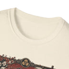 Shadow Samurai Ayam Cemani T-Shirt — Sunset Blossom Warrior Rooster Tee