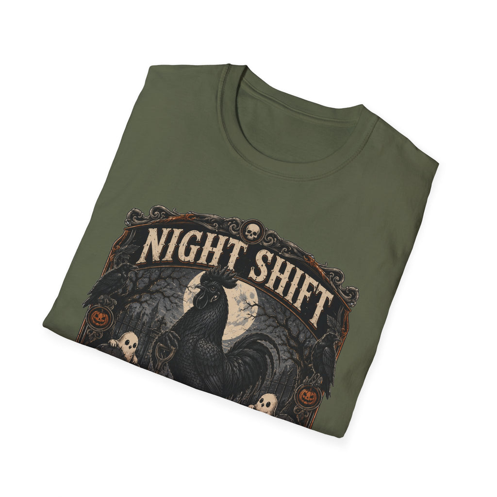 Night Shift Supervisor Ayam Cemani T-Shirt — Graveyard Rooster Graphic Tee