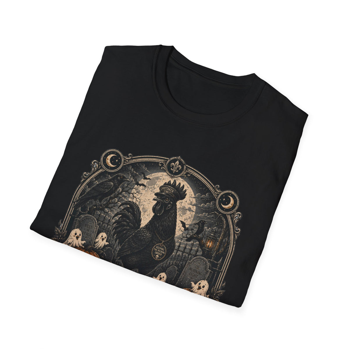 Night Shift Supervisor Ayam Cemani T-Shirt — Caretaker Rooster Graphic Tee