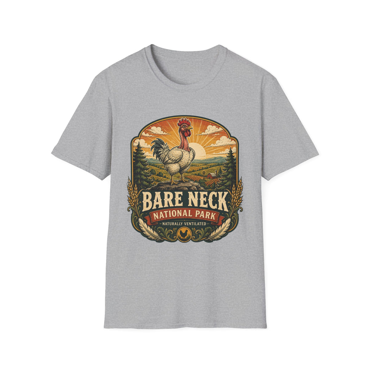 Bare Neck National Park Emblem T-Shirt — Naturally Ventilated Rooster Naked Neck Turken Tee