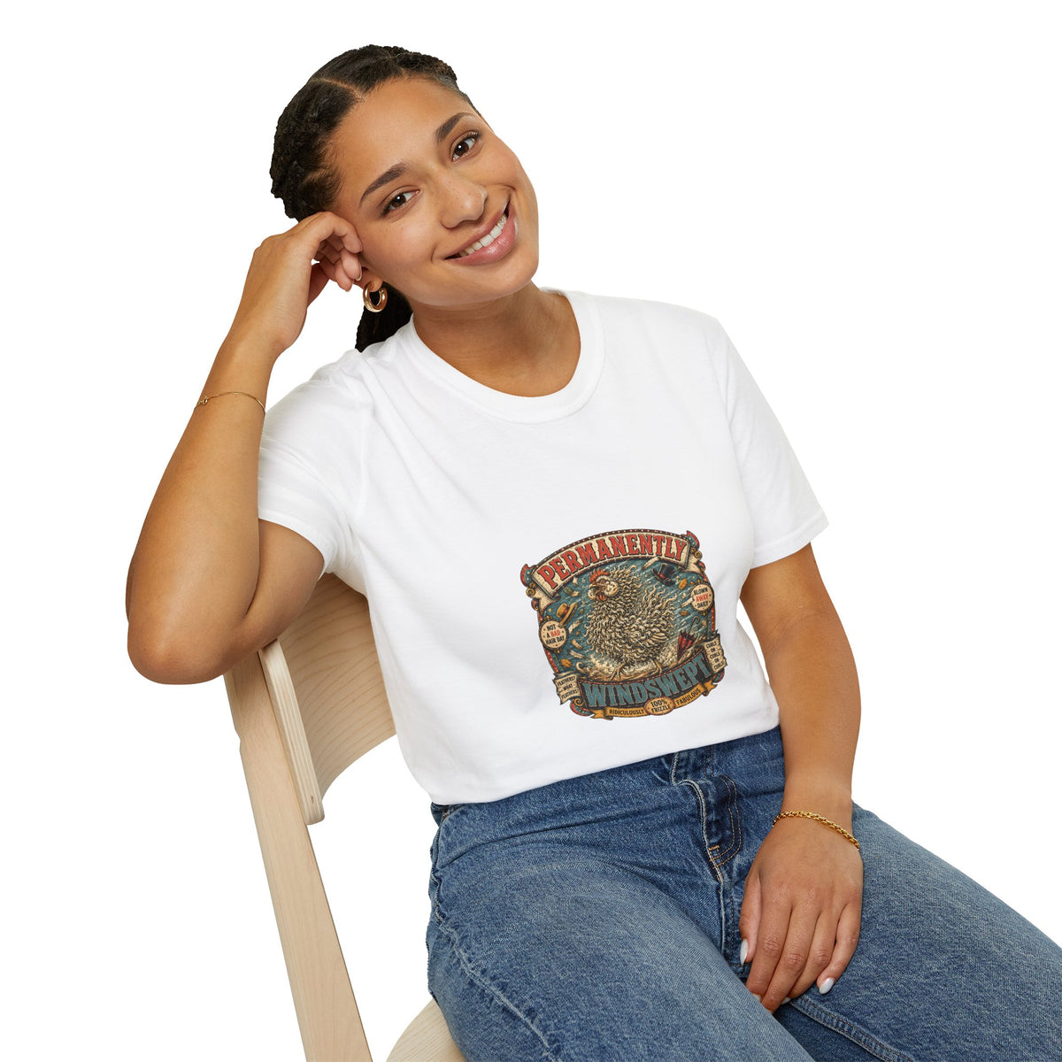 Permanently Windswept Frizzle T-Shirt — Curly Feather Novelty Tee