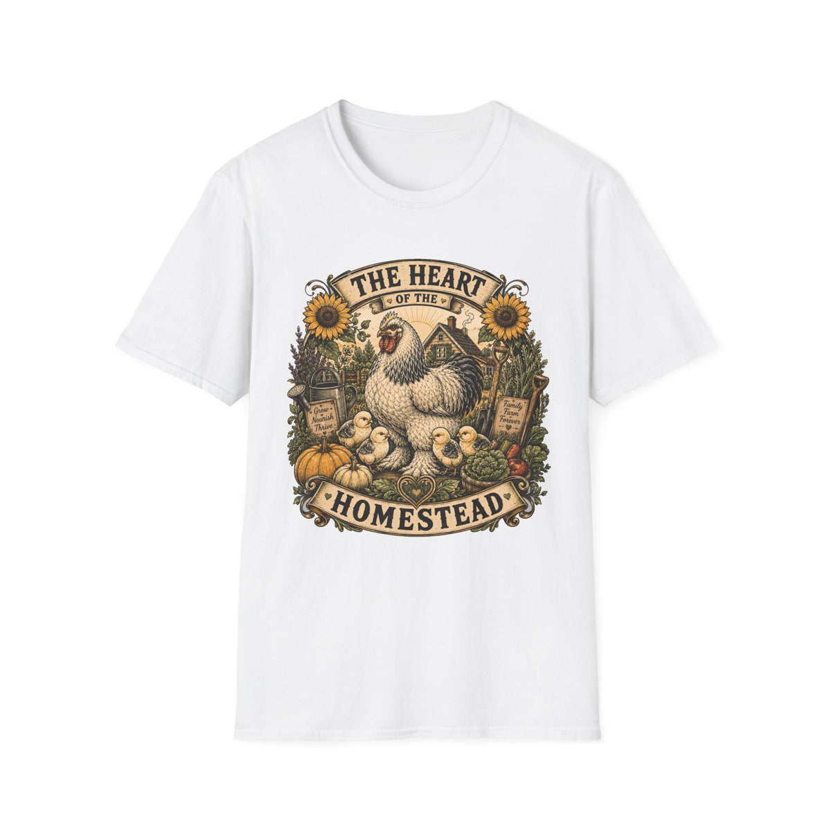 The Heart of the Homestead Brahma T-Shirt — Hen & Chicks Farmhouse Graphic Tee