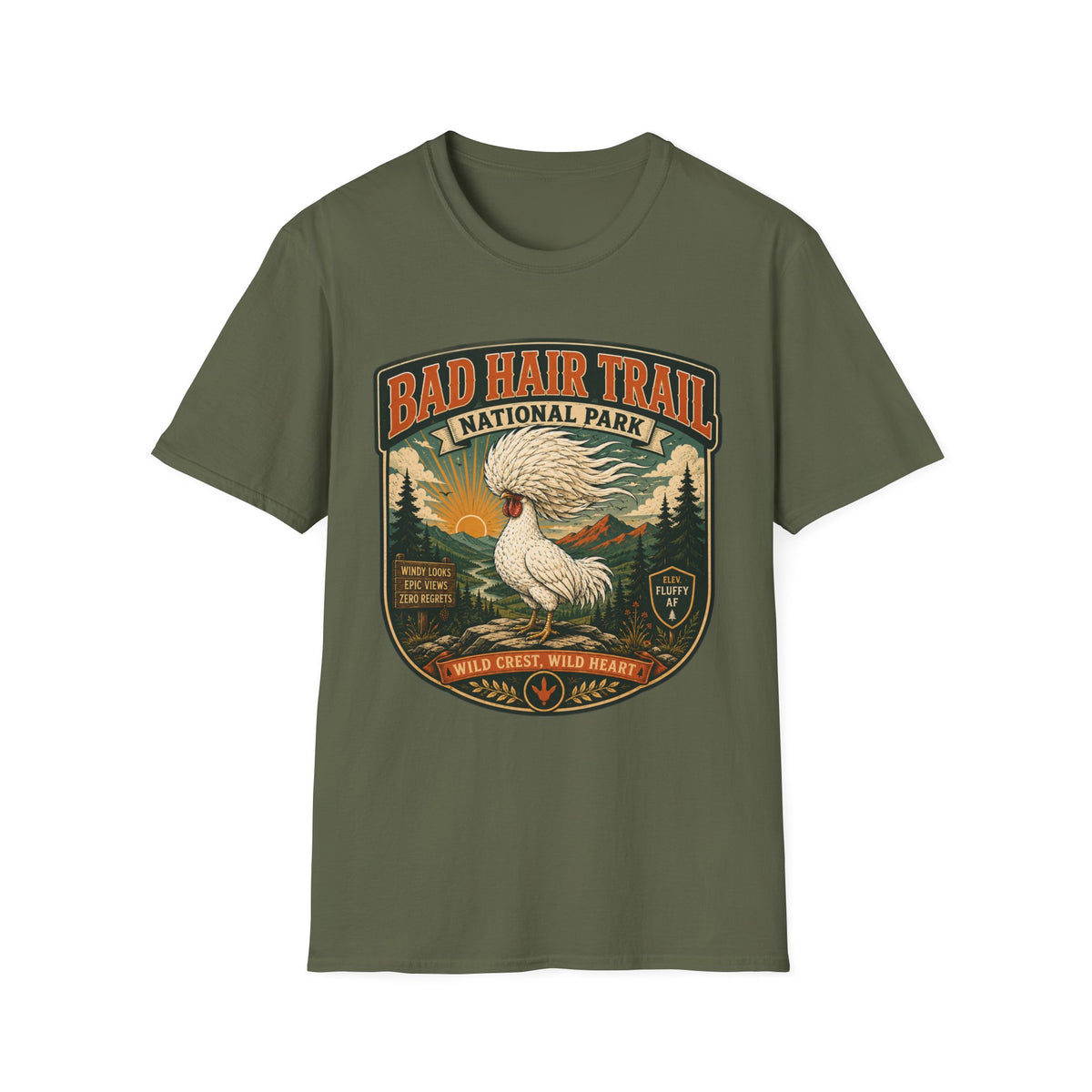 Bad Hair Trail Adventure Badge Polish Chicken T-shirt, photo 4