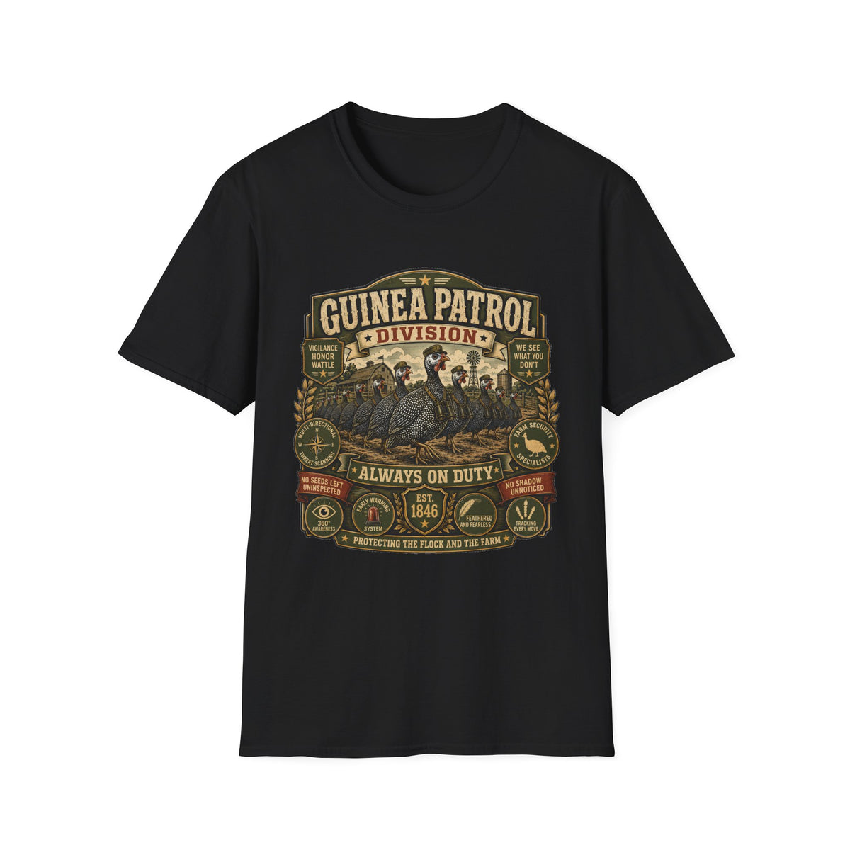Guinea Patrol Division T-Shirt — Always On Duty Farm Security Tee