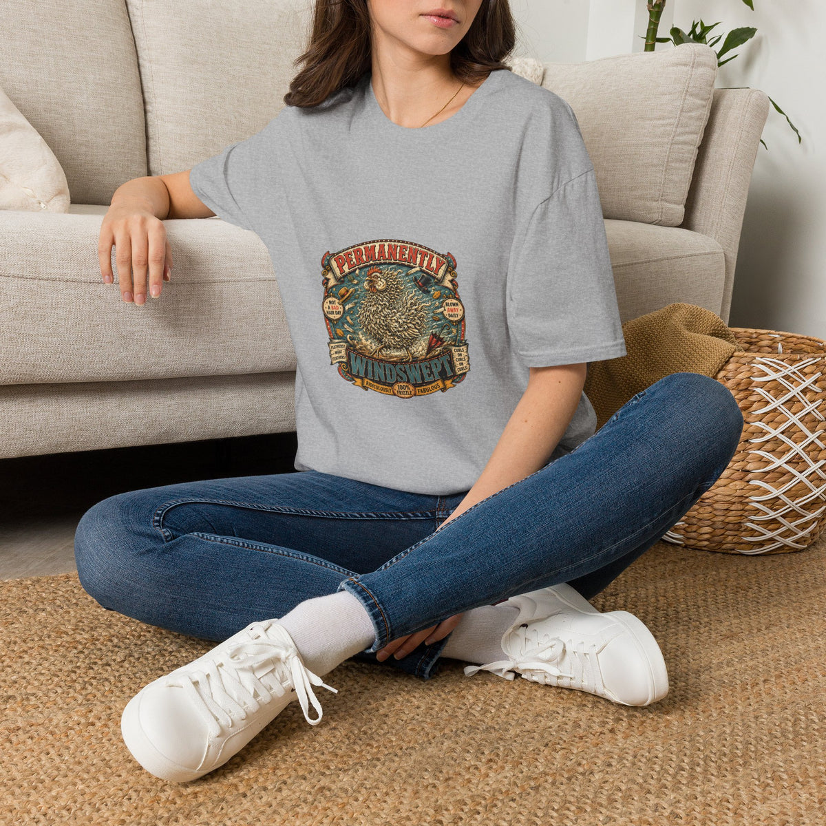 Permanently Windswept Frizzle T-Shirt — Curly Feather Novelty Tee