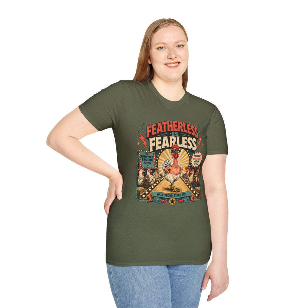 Featherless is Fearless Fashion Show T-Shirt — Fashion Show Rooster Tee