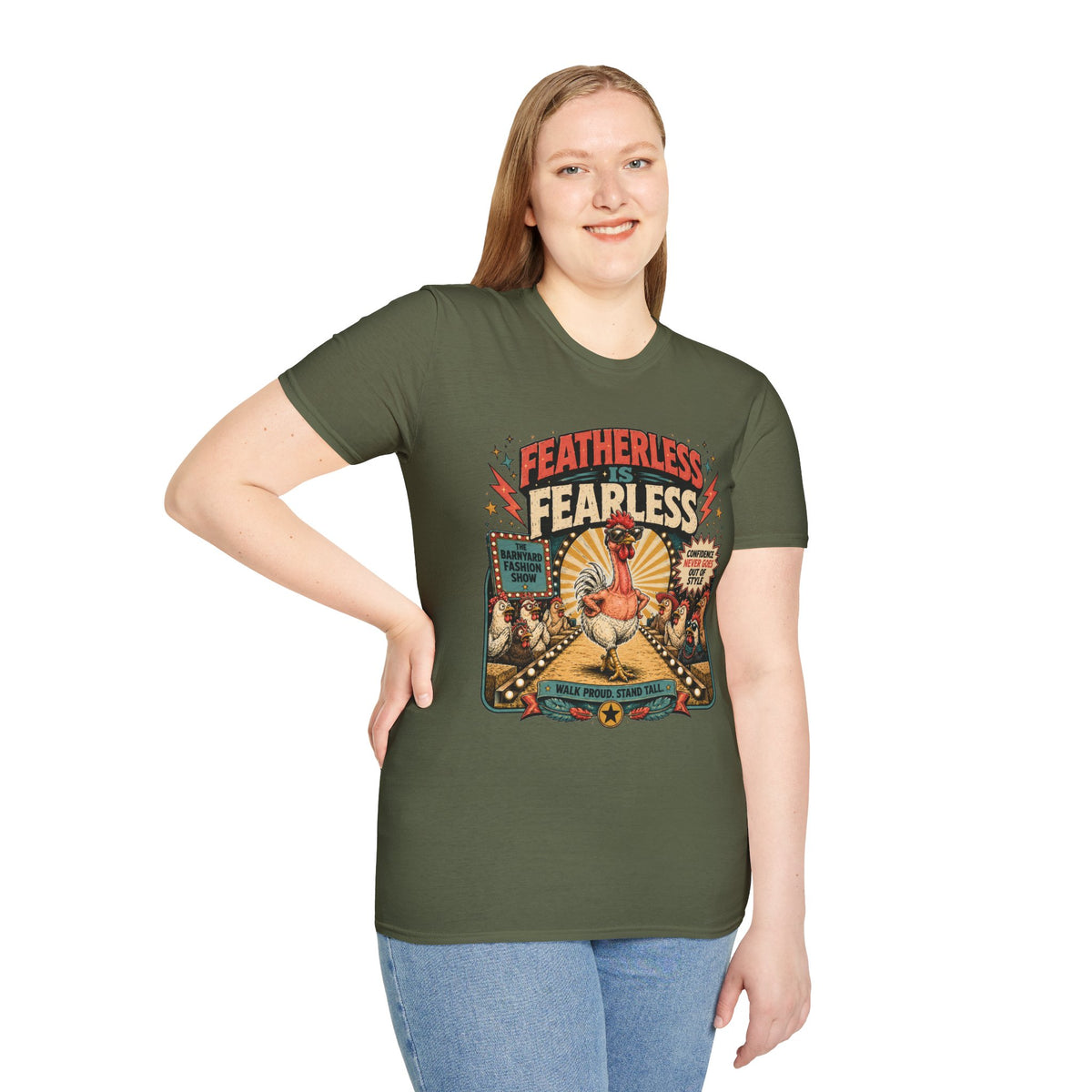 Featherless is Fearless Fashion Show T-Shirt — Fashion Show Rooster Tee