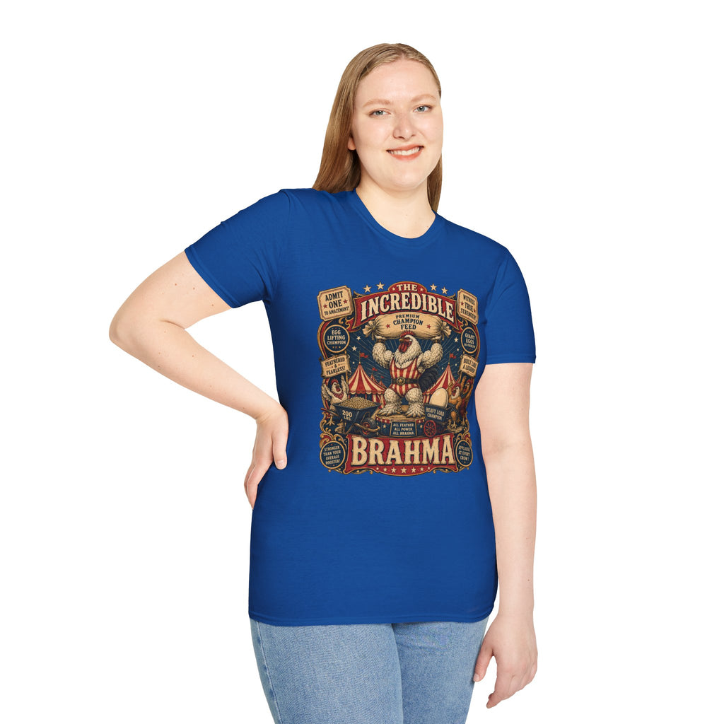 Incredible Feathered Strongman Brahma T-Shirt — Vintage Poster Rooster Tee