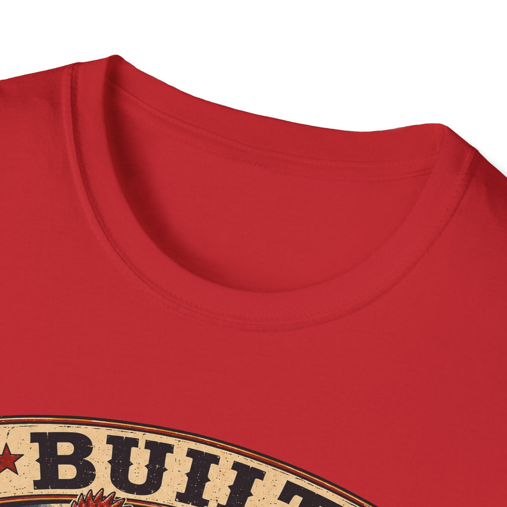 Barred Rock Rooster T-Shirt — "Built the Old Fashioned Way" Farm Vintage Tee