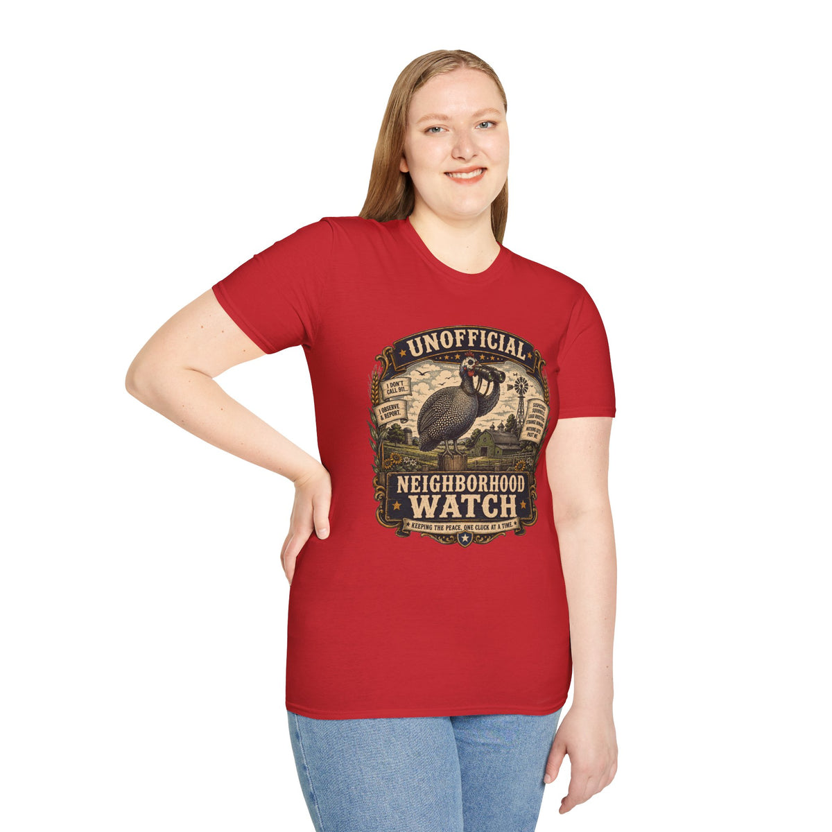 Unofficial Neighborhood Watch Guinea Fowl T-Shirt — Vintage Badge Farm Tee